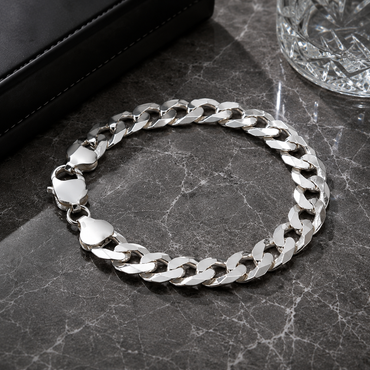 Sterling Silver Curb Chain Bracelet for Men 10mm