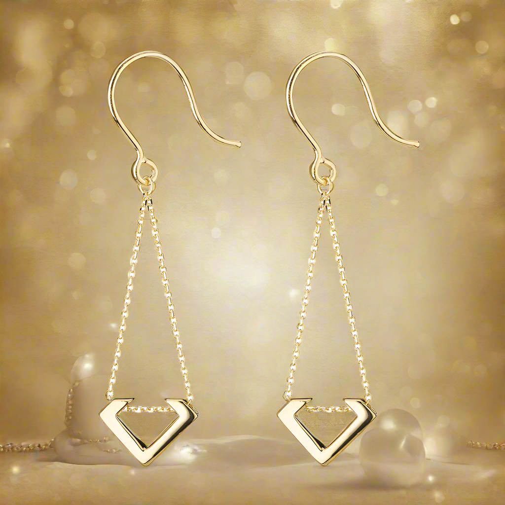 9ct Yellow Gold Triangle Chain Drop Earrings