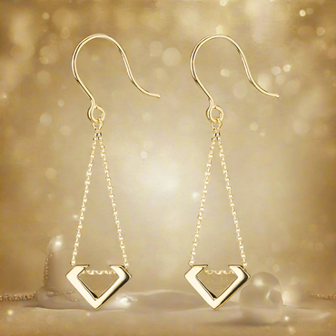 9ct Yellow Gold Triangle Chain Drop Earrings
