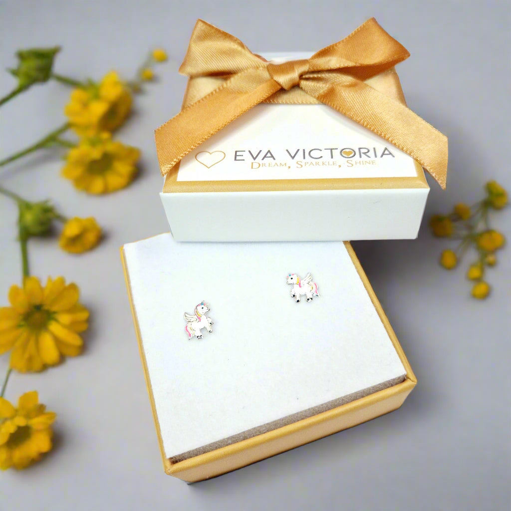 Magical Unicorns Sterling Silver Enamel Children Earrings