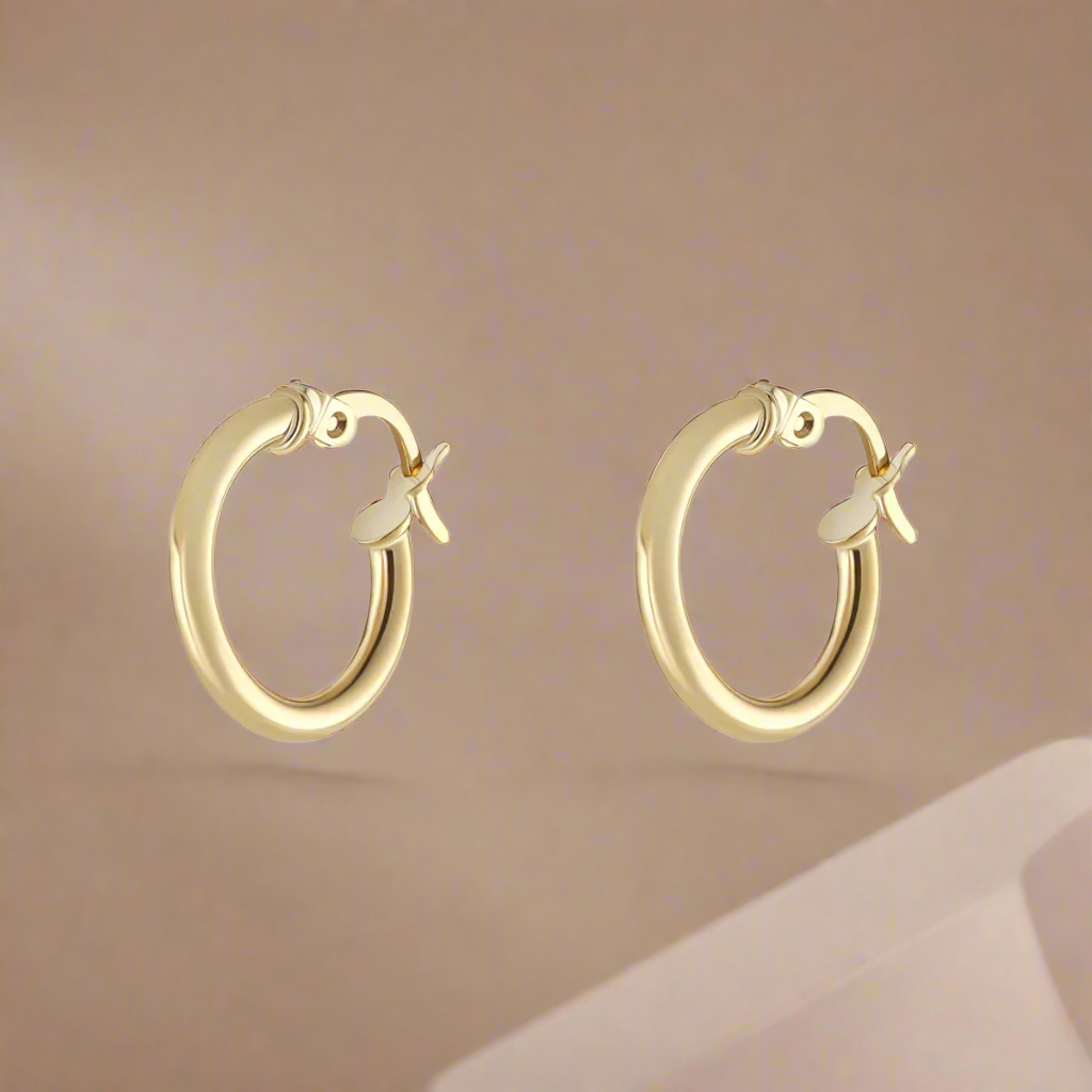 9ct Yellow Gold Round Tube Hoop Earrings 12mm