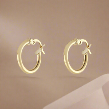 9ct Yellow Gold Round Tube Hoop Earrings 12mm