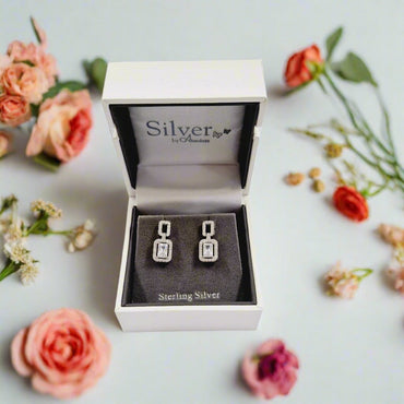 Glamour Collection Emerald Cut Gemstone Sterling Silver Drop Earrings