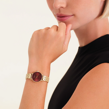 Rosefield Small Edit Burgundy Gold Watch