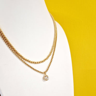 Absolute Jewellery Beaded & Belcher Chains Necklace with Solitaire Drop