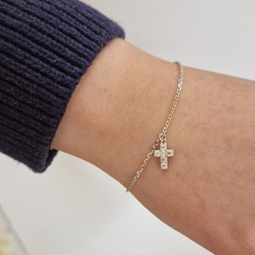 Sparkling Cross Charm Pendant & Bracelet Sterling Silver Set for Children