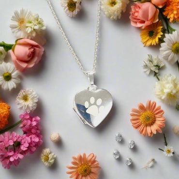 Paw Print Heart Sterling Silver Photo Locket 18" chain