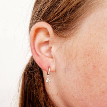 Small Sterling Silver Hoops with Sparkling Charm