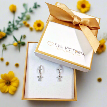 Sterling Silver Sparkling Hoop Earrings for Children with Angel Charm