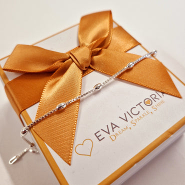 Sterling Silver Oval Beads Box Chain 7,5" Bracelet