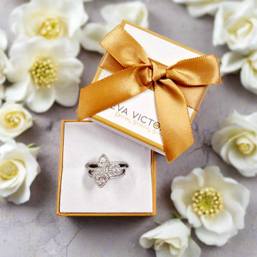 3 in 1 Sterling Silver Charm Ring with Heart & Halo & Teardrop