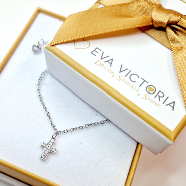 Sterling Silver Communion Cross Charm Bracelet