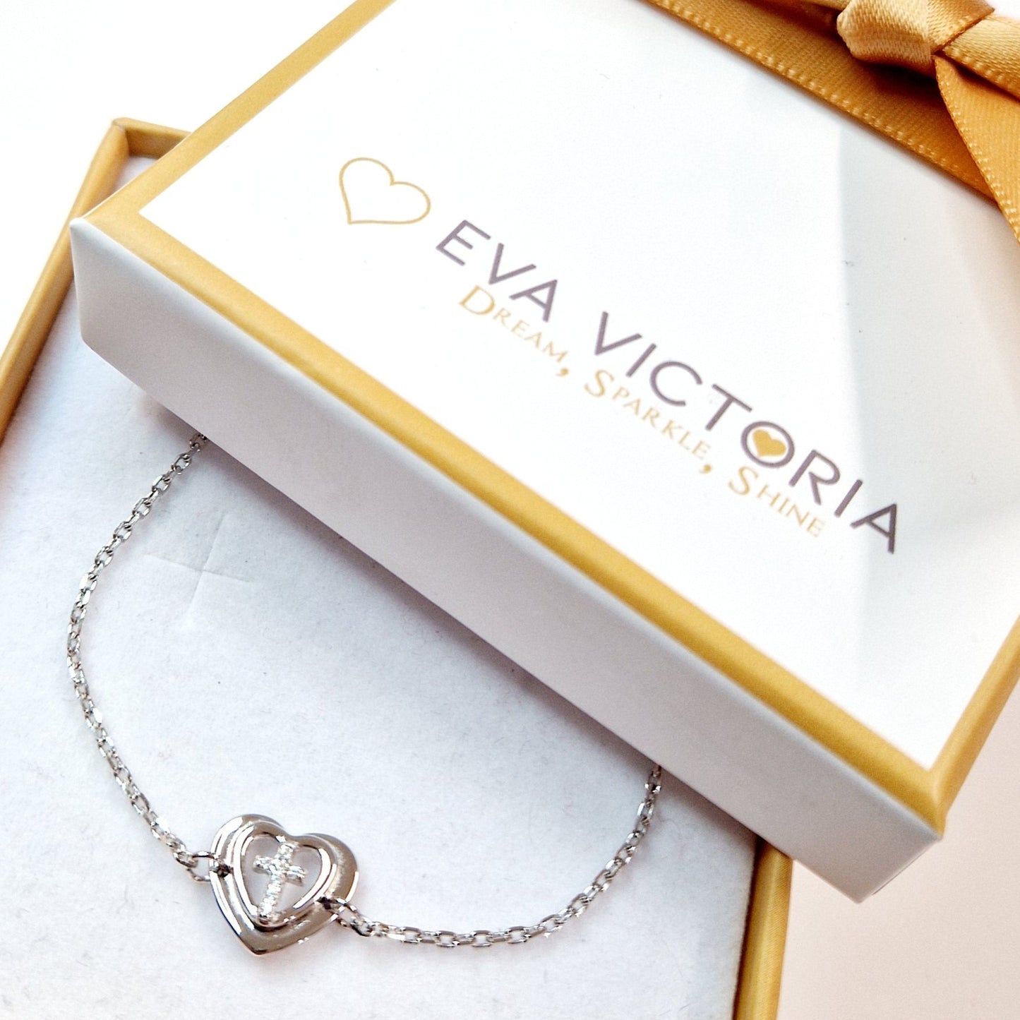 Cross in Heart Children Sterling Silver Chain Bracelet