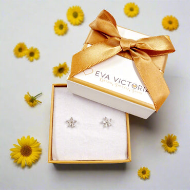 Sparkling Flower Sterling Silver Stud Earrings