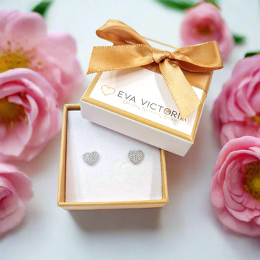 Pave Heart Sterling Silver Stud Earrings