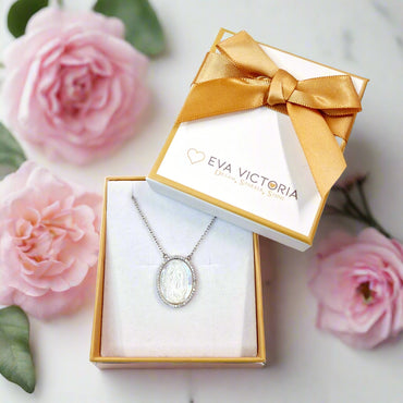 Mother Of Pearl Sterling Silver Oval Miraculous Medal