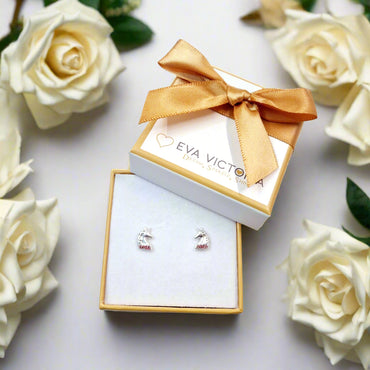 Sparkling Pink Unicorn Head Sterling Silver Children Earrings