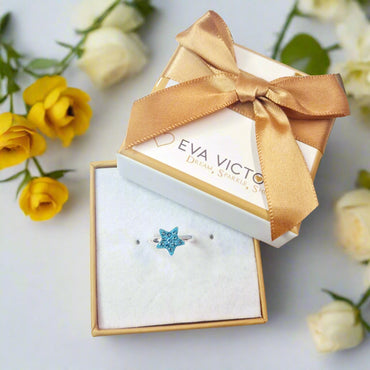 Sea Blue Star Sterling Silver Children Ring