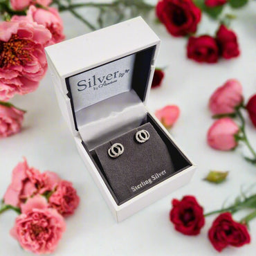 Two Entwined Circles Sterling Silver Stud Earrings
