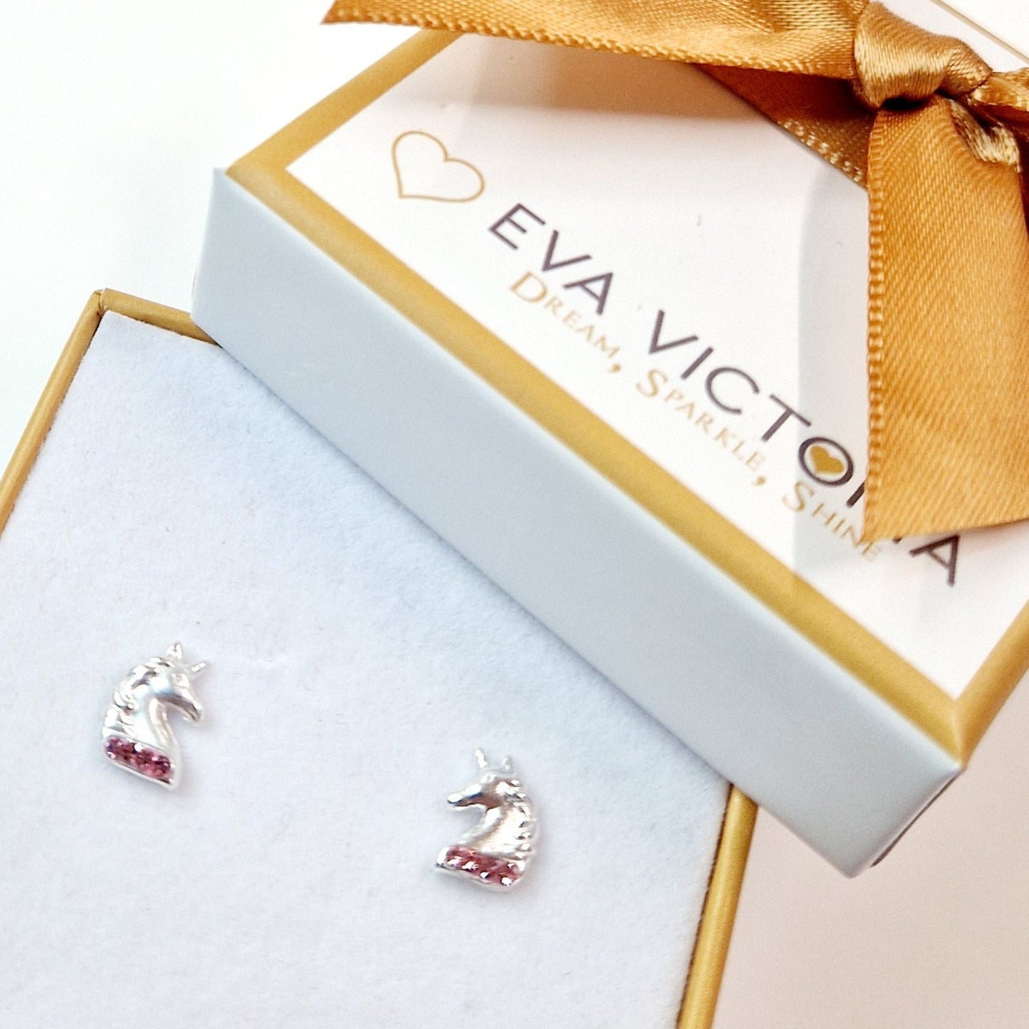 Sparkling Pink Unicorn Head Sterling Silver Children Earrings