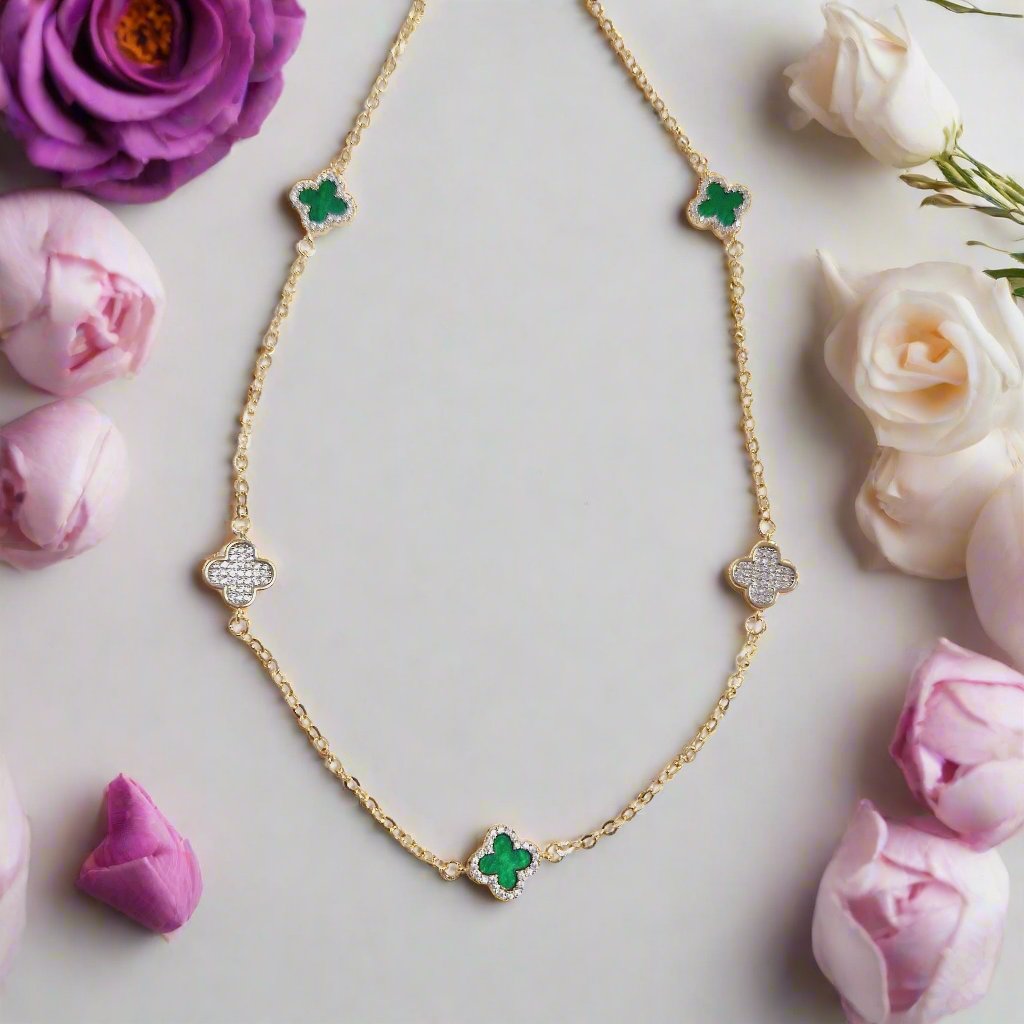 Absolute Jewellery 36" Emerald Clover Gold Necklace