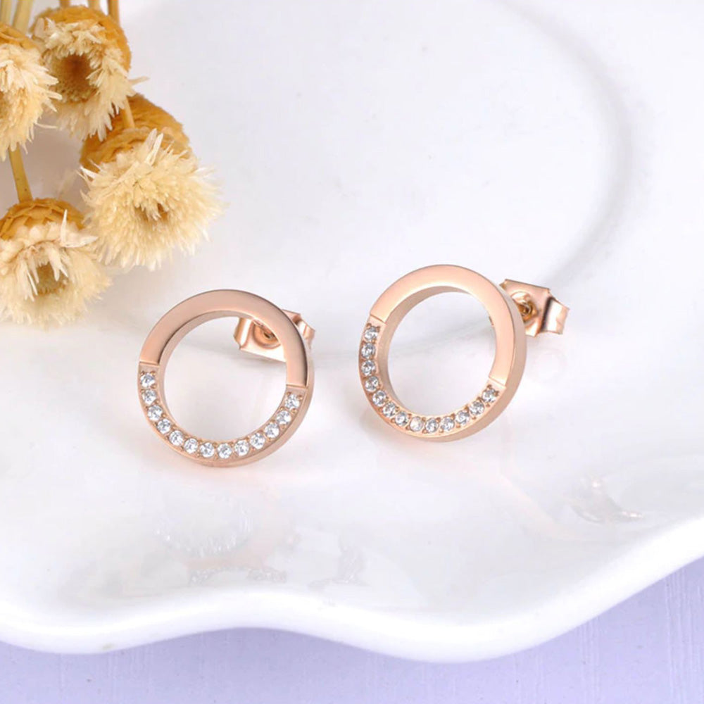 Diamante Rose Gold Earrings Set