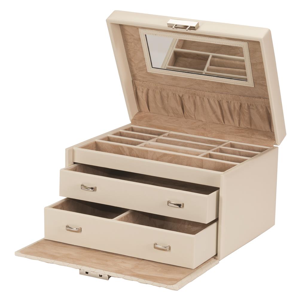 Edina Ivory Cross Stitch Leather Jewellery Box