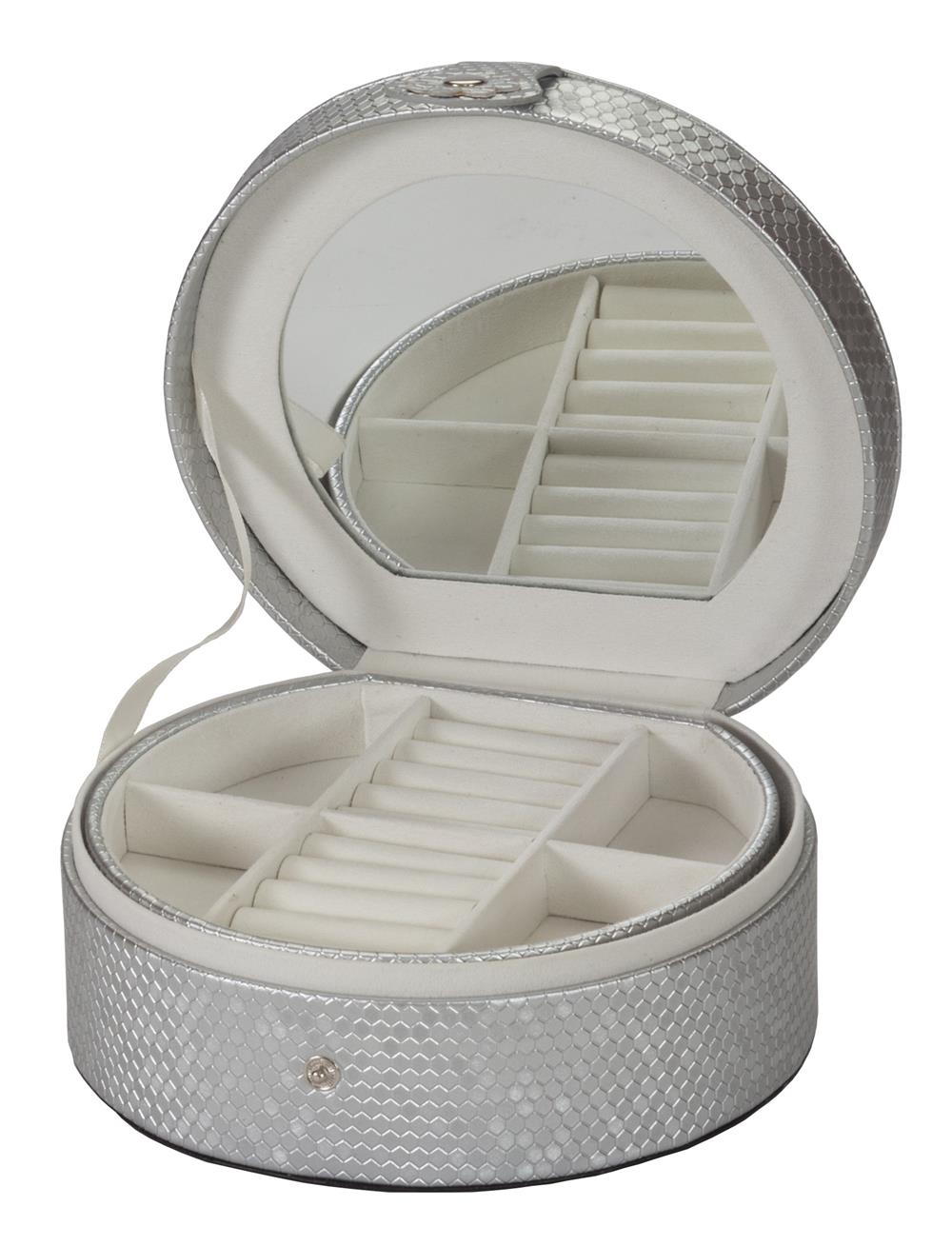 Ellen Silver Honeycomb Leather Round Jewellery Box