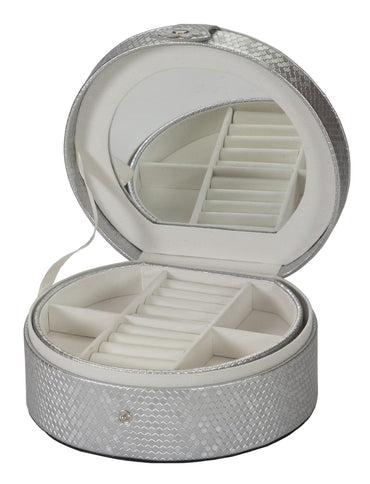 Ellen Silver Honeycomb Leather Round Jewellery Box