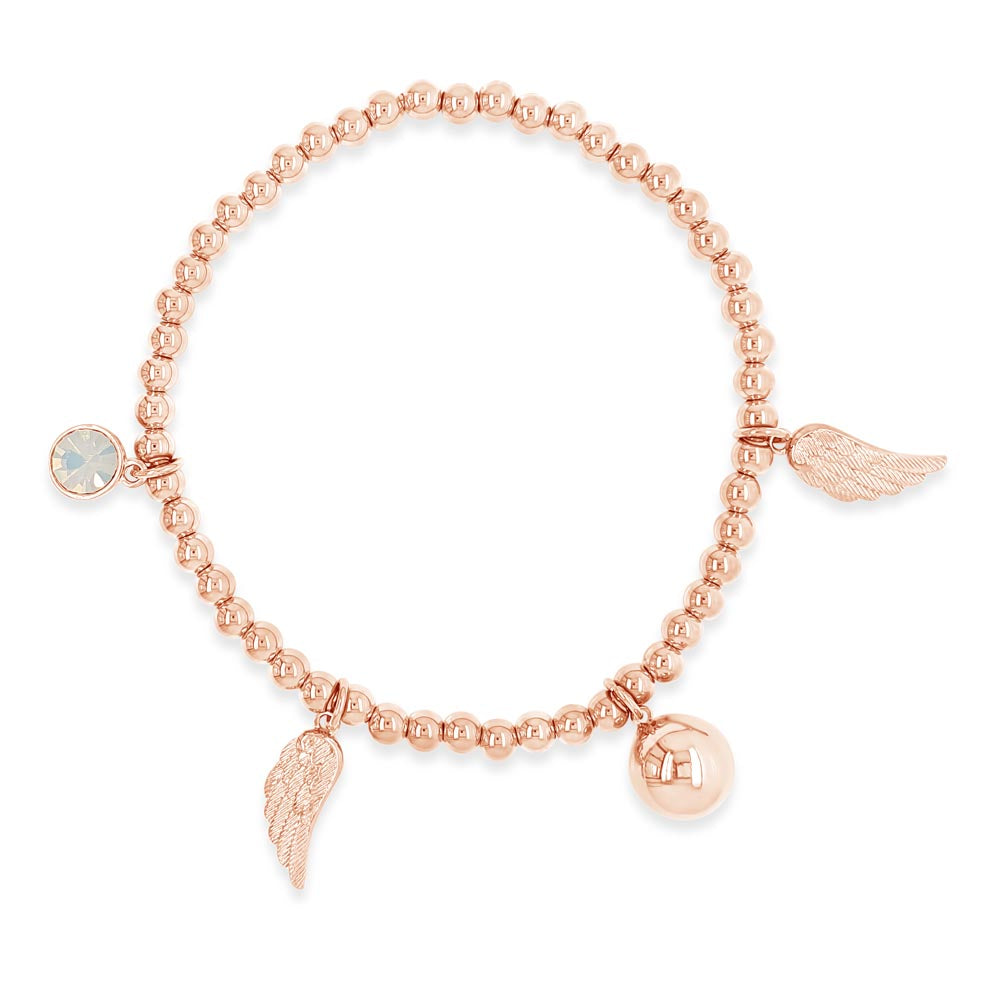 Angel Wing Charms Rose Gold Beaded Bracelet