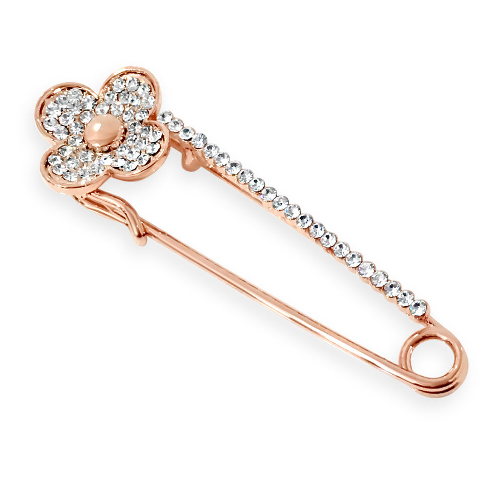 Floral Diamante Pin Rose Gold Brooch