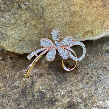 Pansy Floral Diamante Rose Gold Brooch