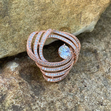 Swirl Diamante Rose Gold Brooch