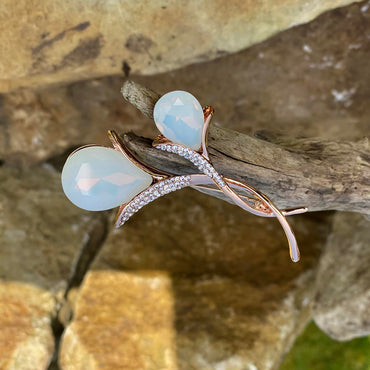 Opal Flowers Diamante Rose Gold Brooch