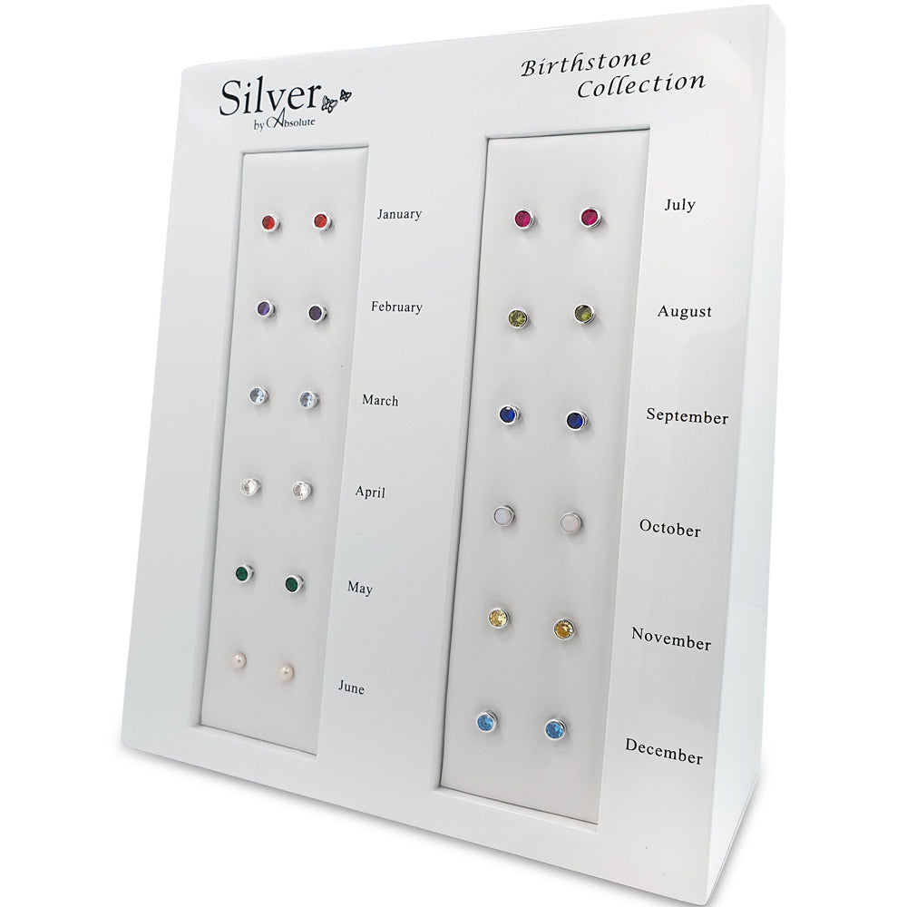 February Birthstone Sterling Silver Stud Earrings