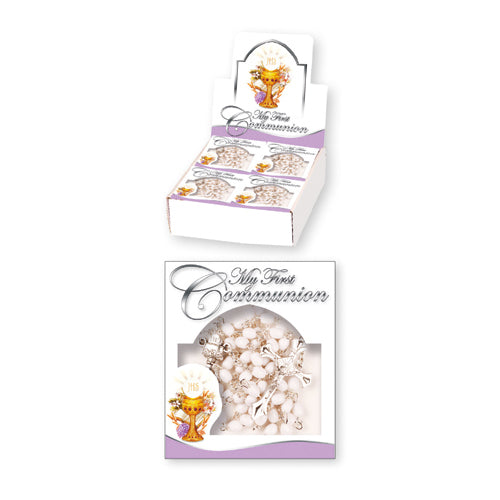 white holy communion rosary beads in gift box - eva victoria ireland
