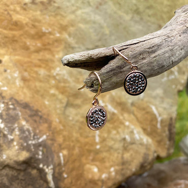 Shop Clara Black Crystals Rose Gold Drop Earrings