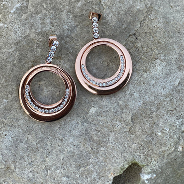 Shop Double Dreamy Rose Gold Circle Drop Earrings