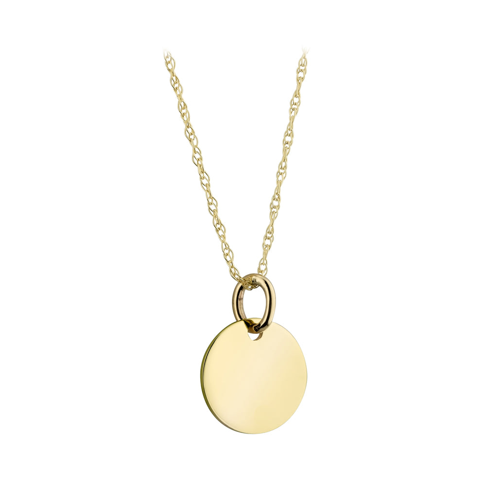 9ct Yellow Gold Solid 14mm Engravable Disk Pendant