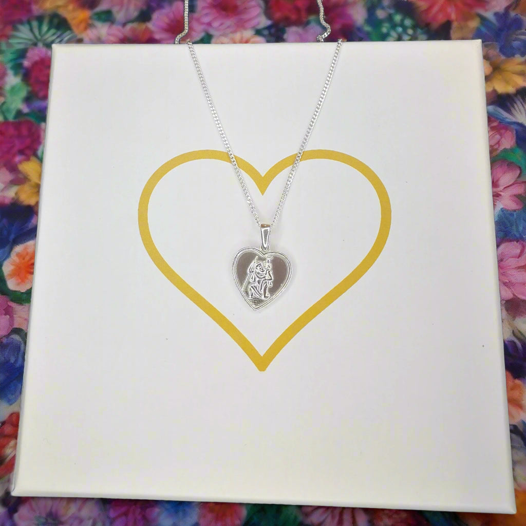 Serenity St. Christopher Sterling Silver Engravable Heart Medal Set