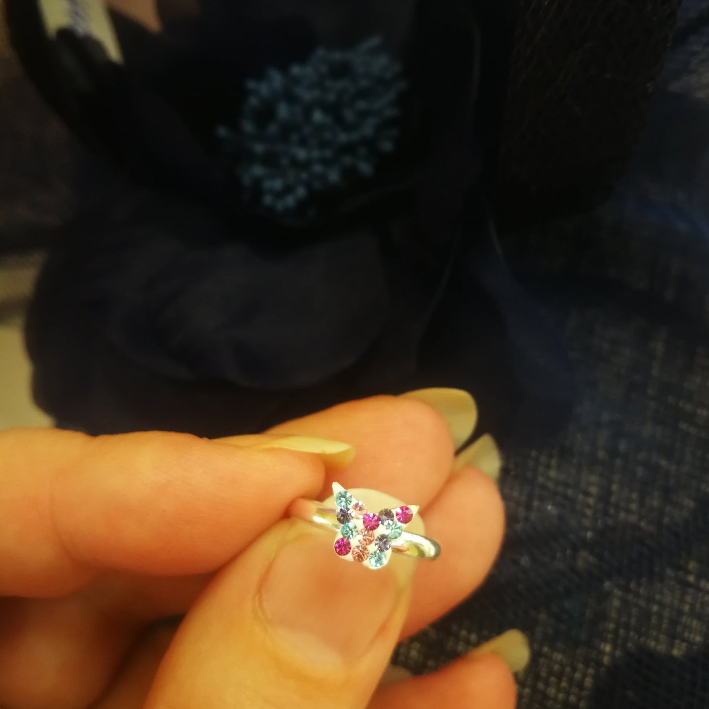 Pink & Blue Butterfly Sterling Silver Adjustable Ring for Children