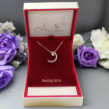 Moon and Star Sterling Silver Pendant