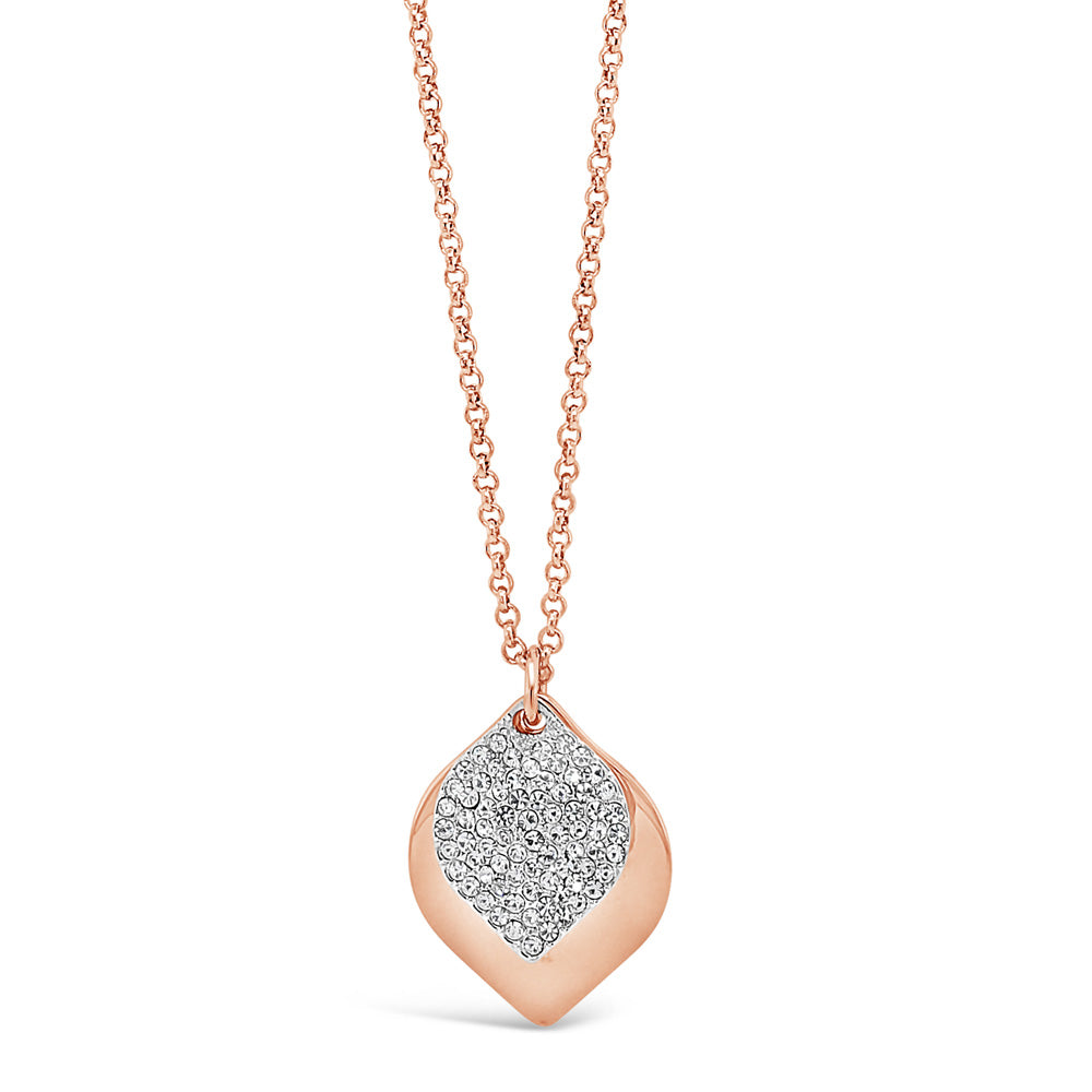 Jillian Two Tone Silver Rose Gold Rhombus Diamante Necklace
