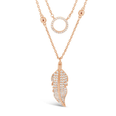 Shiny Leaf Rose Gold Diamante Layered Necklace