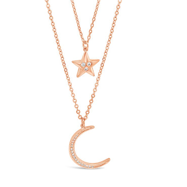 Shop Midnight Moon & Star Rose Gold Diamante Double Necklace