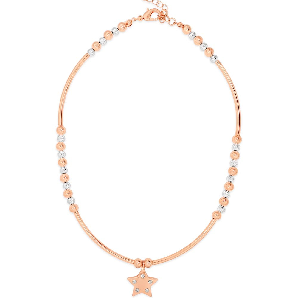 Bright Star Rose Gold Silver Beaded Necklace