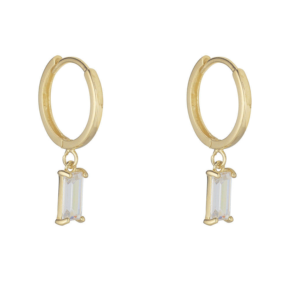 9ct Yellow Gold Huggie with Emerald Cut Charm Drop Earring