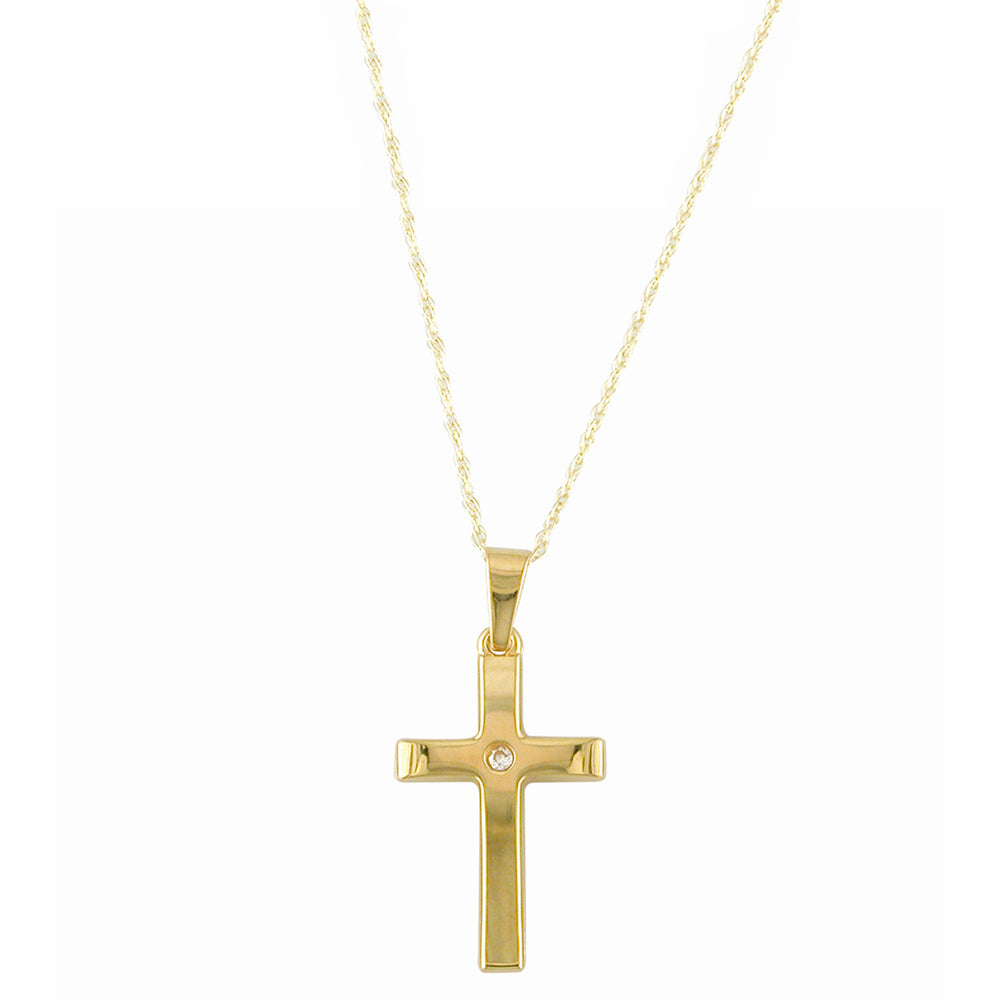 9ct Yellow Gold Cubic Set Cross Pendant