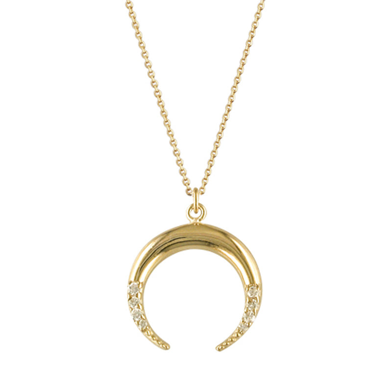 9ct Yellow Gold Cubic Set Chloe Horn Necklace
