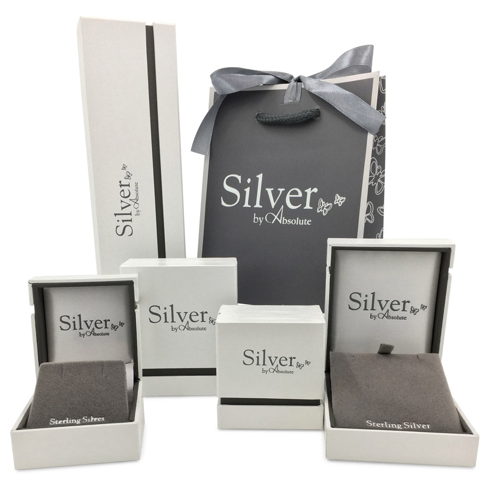 Shiny Heart Charm Sterling Silver Hoop Stud Earrings Gift Set